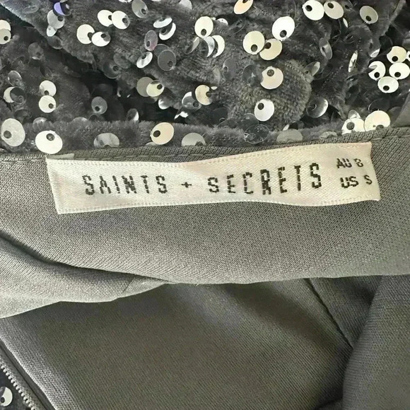 Saints and Secrets Silver Sequin Mini Dress Strappy Back Size Small - Picture 3 of 7